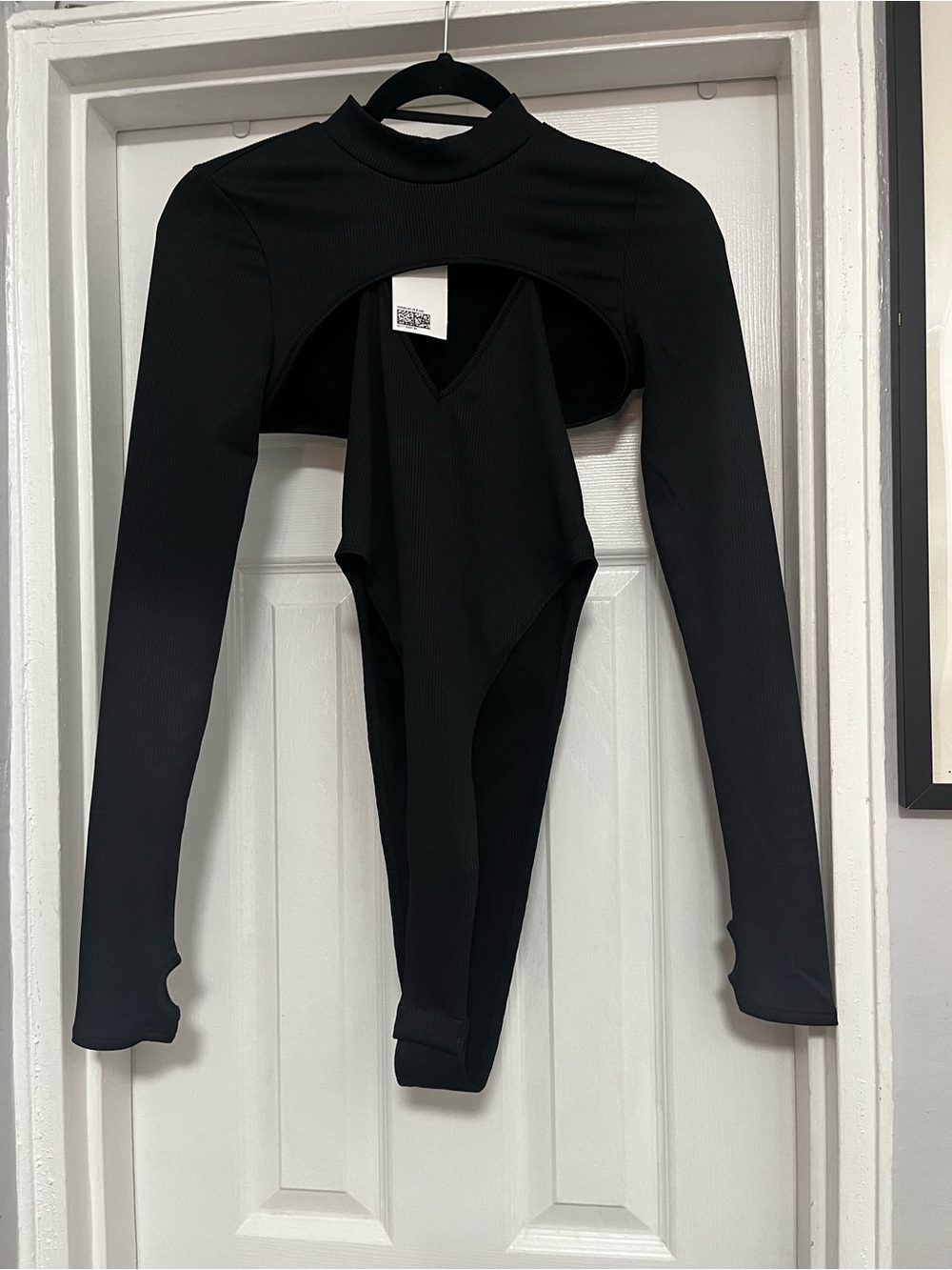 Divided Black Long-Sleeve Cutout Bodysuit